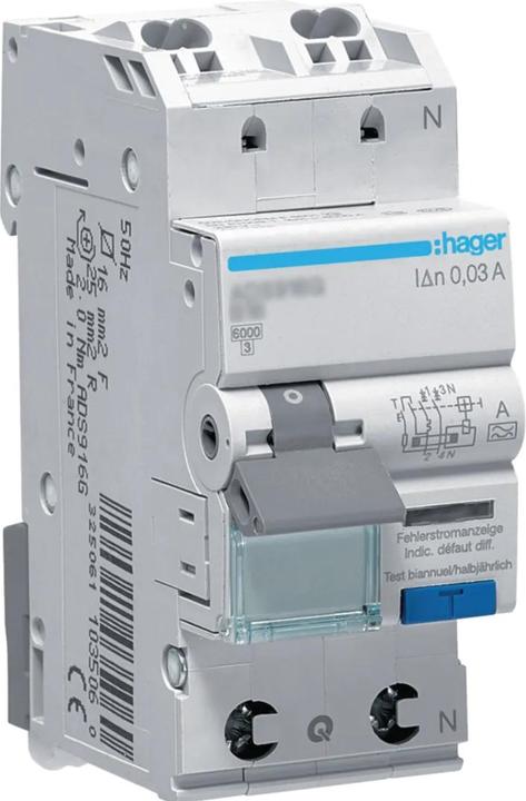Produktbild Hager HAG ADS960D Fi/LS-Schalter QC&QB 1P+N 6kA C-10A 30mA 2p