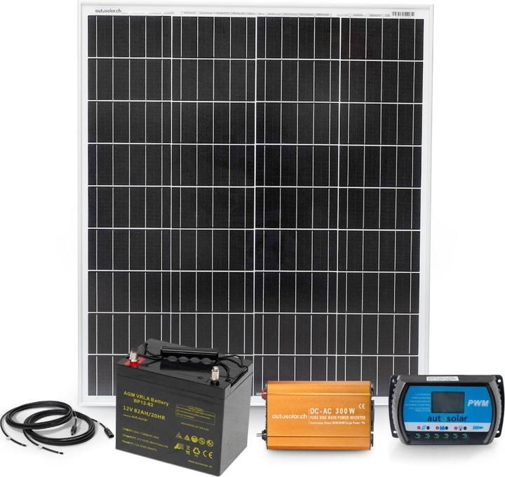 Actual product image Autosolar Complete package 100W with 82Ah AGM battery and 300W inverter (100 W)