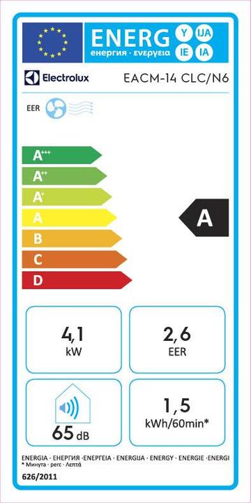 Label énergétique Electrolux EACM-14 CLC/N6 (30 m², 11942.50 BTU/h)