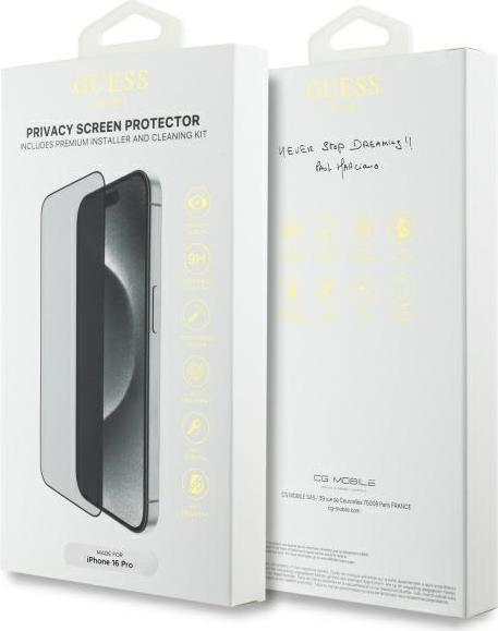 Produktbild Guess SzkÅo hartowane prywatyzujÄ ce Screen Protector Privacy 2.5D Outline na iPhone 16 Pro (1 Stück, Apple iPhone 16 Pro)