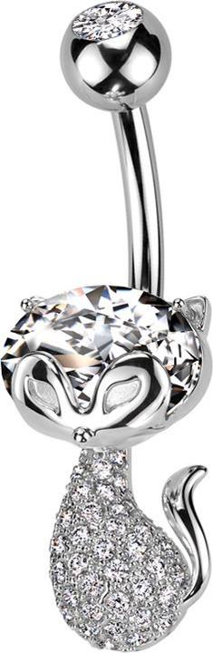 Star Piercing Banane silber mit Kugel silber Kristall silber und Katze mit Kristallen silber (Messing, Chirurgenstahl 316L)