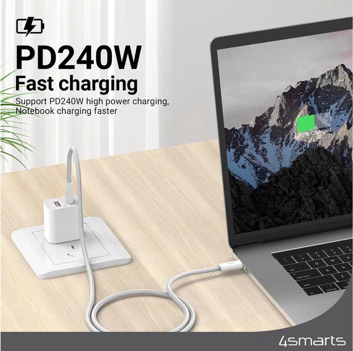 Produktbild 4smarts USB-C Kabel PremiumCord 240W 1.5m weiss (1.50 m, USB 3.2 Gen 1, 240 W)