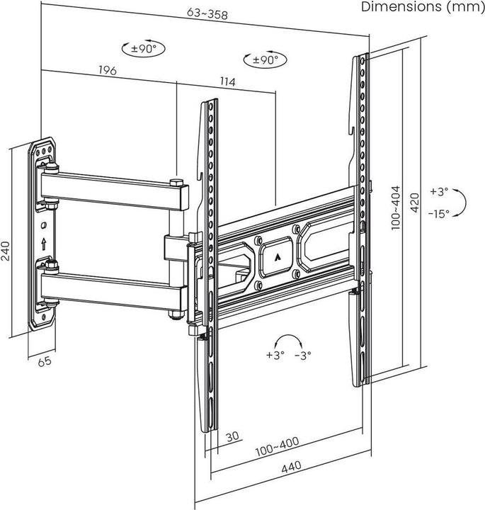 Actual product image myWall My Wall H26-1AL TV wall mount 81.3 cm (32") - 139.7 cm (55") Tiltable, height adjustable (Wall, 55", 35 kg)