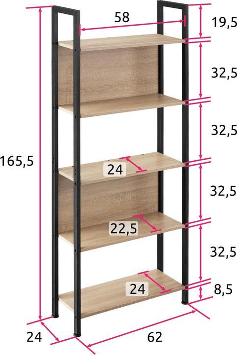 Produktbild tectake Regal Westport 62x24x165,5cm (62 x 24 x 165.5 cm)