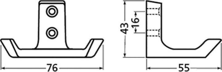 Productafbeelding Hermeta Kapstokhaak 0033 dubbele projectie 55 mm aluminium zilver geanodiseerd hoogte 43 mm
