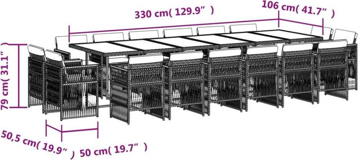Image du produit VidaXL Salon de jardin 17 pièces avec coussins Gris Poly Rattan (330 cm)