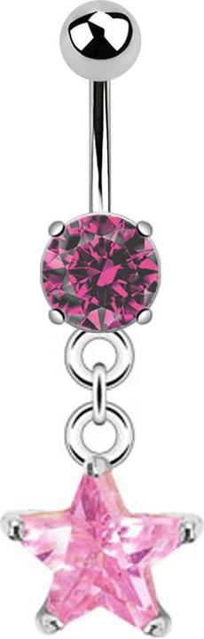 Star Piercing Banane silber mit Anhänger Sternkristall pink (ohne Messing, Chirurgenstahl 316L)