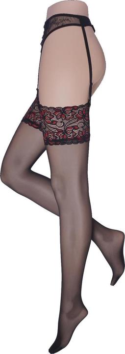 Image du produit Levee Satin Sheers Bas porte-jarretelles, couleur 601 noir-rouge, taille 40-42 (20 DEN, 40 - 42)