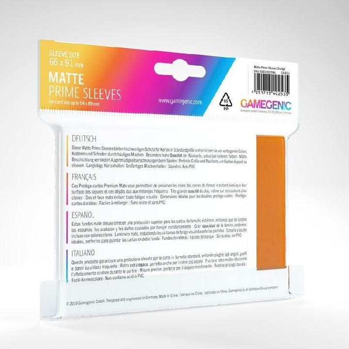 Actual product image Gamegenic GGS10035 - Matte Prime Sleeves, orange, 66 x 91 mm (100 Sleeves)