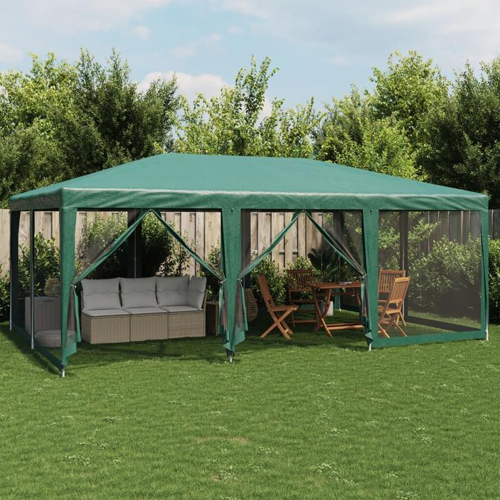 Produktbild VidaXL Partyzelt Pavillon Festzelt mit 10 Mesh-Seitenteilen Grün 6x4m HDPE (600 cm, 400 cm)