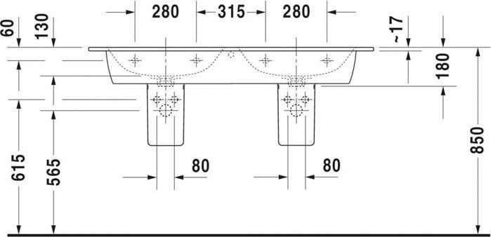 Image du produit Duravit lavabo double ME by Starck m ÜL m HLB 1300x490mm 1 HL we sdm WG (490 mm, 1300 mm)