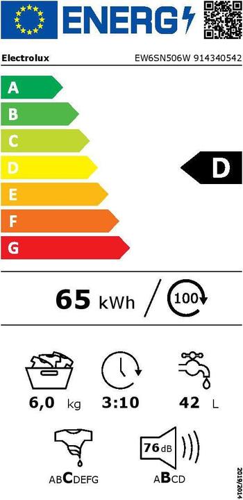 Energy Label Electrolux EW6SN506W (6 kg, Left)