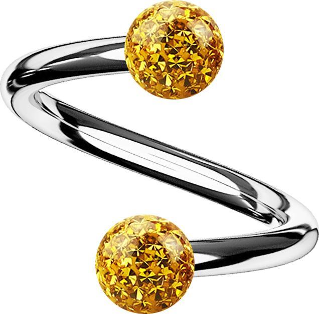 Star Piercing Spirale silber mit zwei Kristallkugeln topaz Epoxy Schutzschicht (Titan G23, ohne Messing)
