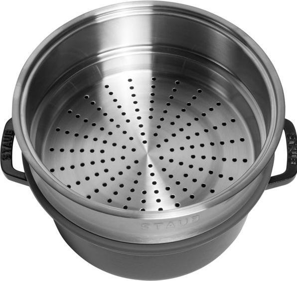 Actual product image Staub Cocotte with steamer insert, 24 cm | Black | Round | Cast iron (40508-814-0) (24 cm, Cast iron)