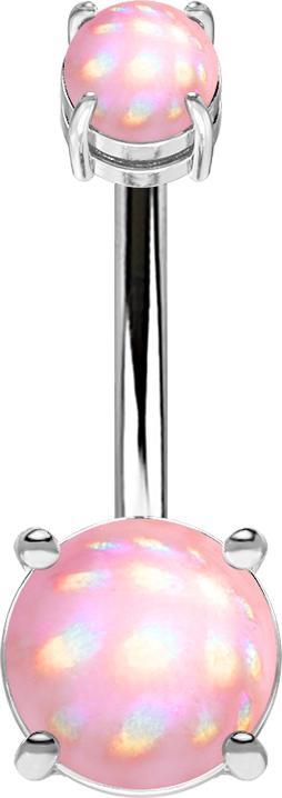 Star Piercing Banane Innengewinde silber mit zwei Epoxidstein pink (Messing, Chirurgenstahl 316L)