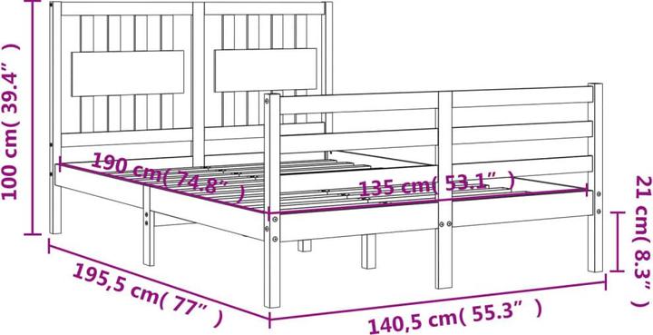 Image du produit VidaXL Massivholzbett mit Kopfteil 4FT6 Double (135 x 190 cm)