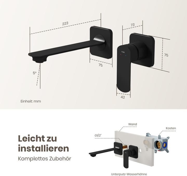 Produktbild Emke Wasserhahn Bad modular Messing schwarz matt Mischbatterie Waschbecken Küchenarmatur mit Luftsprudler