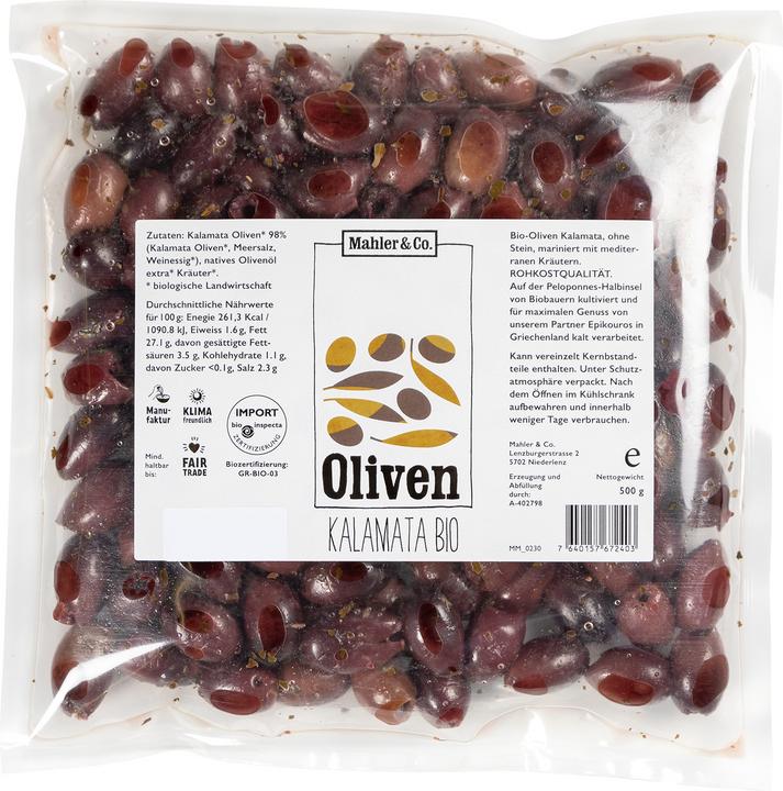 Produktbild Mahler & Co. Kalamata Oliven ohne Stein, mariniert