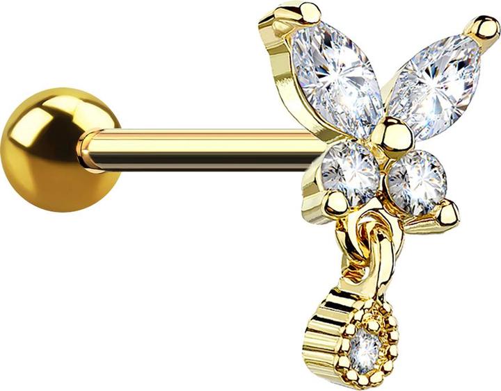 Produktbild Star Piercing Micro Barbell 14k vergoldet Schmetterling mit Anhänger (Messing, Chirurgenstahl 316L)