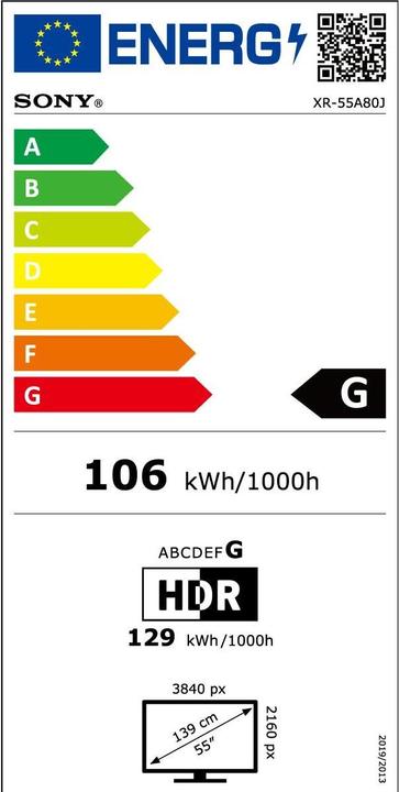 Energie-Label Sony OLED XR-55A80J (55", X80J, OLED, 4K, 2021)