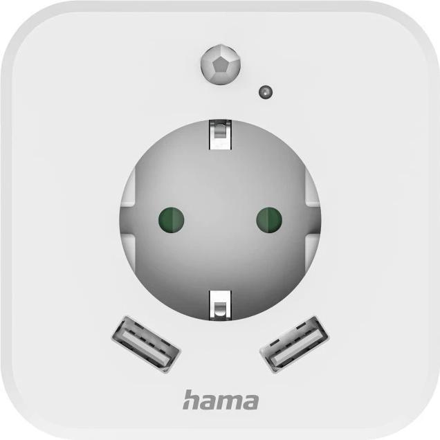 Produktbild Hama LED-Nachtlicht mit Steckdose, 2 USB-Ausgänge, Bewegungsmelder, Lichtsensor