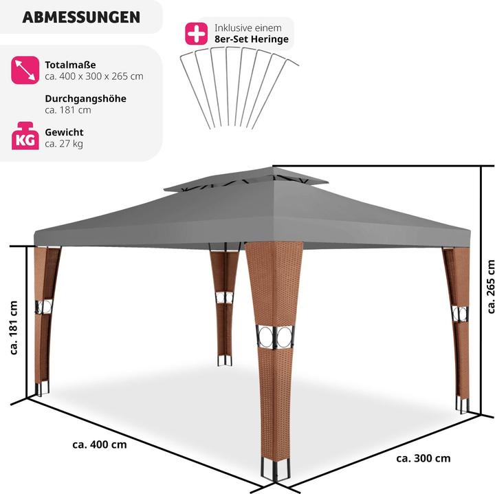 Actual product image tectake Gazebo Mona 3x4m rattan (400 cm, 300 cm)