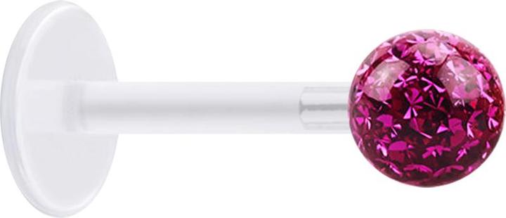 Produktbild Star Piercing Micro Labret transparent mit Kristallkugel fuchsia und Epoxy Schutzschicht (Chirurgenstahl 316L, ohne Messing, Bioflex)
