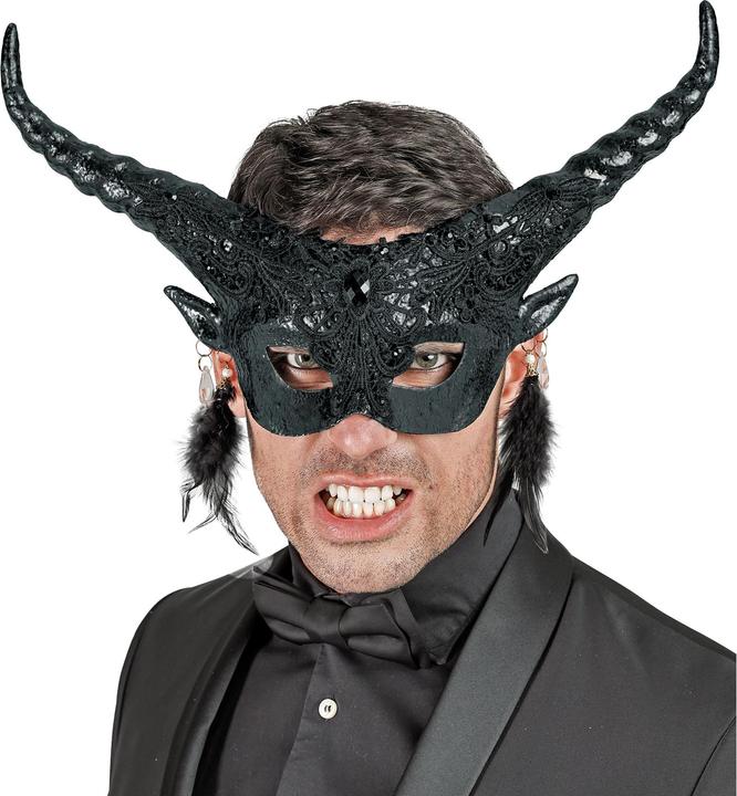 Produktbild Widmann Commedia Dell'Arte Maske Schwarzer Teufel mit Hörnern