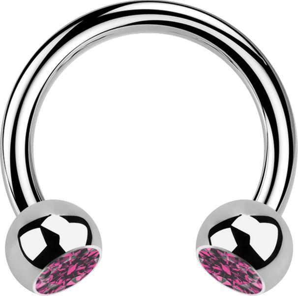 Produktbild Star Piercing Micro Circular Barbell silber mit zwei Kugeln Kristall pink (ohne Messing, Titan G23)