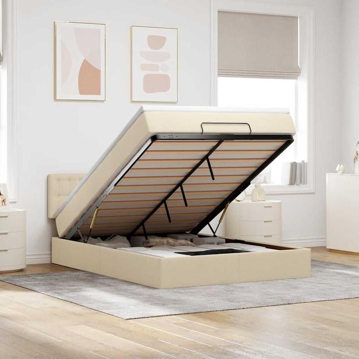 Actual product image VidaXL Ottoman bed with mattress cream 140x200 cm fabric bed frame (140 x 200)