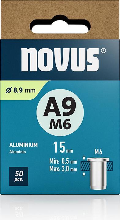 Produktbild Novus Nietmutter A9 M6, L: 15 mm Alu