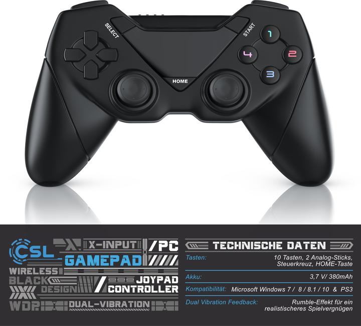 Produktbild CSL 2x Gamepad Set, Wireless Controller für Android / PC / PS3 / Playstation / X-Input / OTG Adapter (Android, PC, PS3)