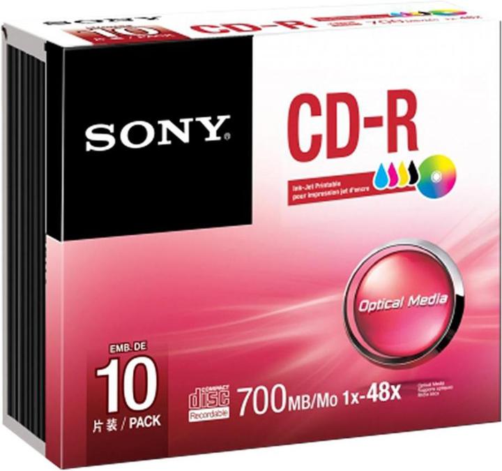 Sony CD-R, 700MB, 48x, imprimable, Jewel Case (10 x)