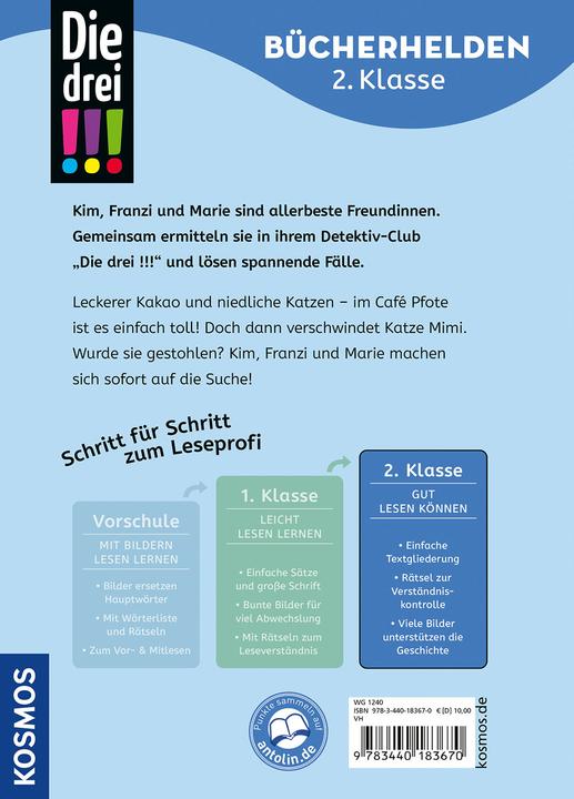 Energie-Label Kosmos Die drei!!!, Bücherhelden 2. Klasse, Tatort Katzen-Café (Deutsch, Isabelle Metzen, Ann-Katrin Heger, 2025)