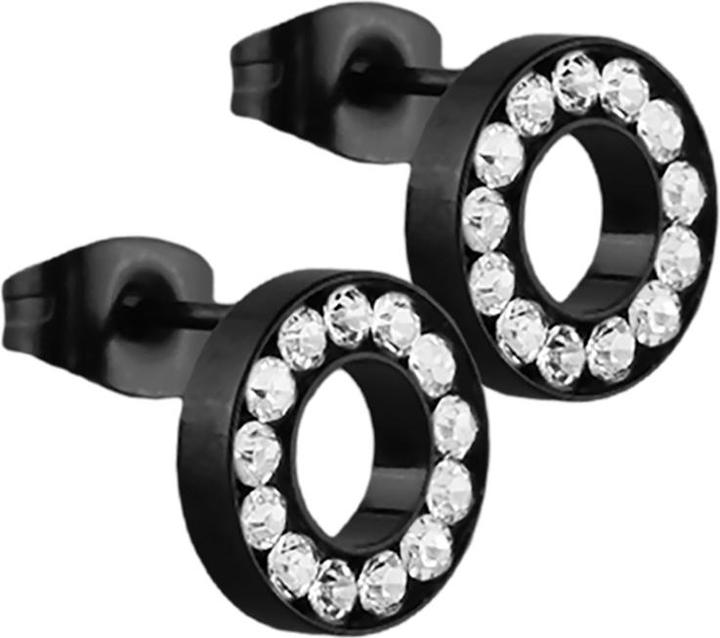 Star Piercing Ohrstecker Fake Tunnel schwarz mit Kristall silber (ohne Messing, Chirurgenstahl 316L)
