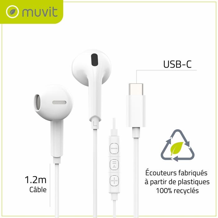 Produktbild Muvit Ecouteurs USB-C Plastique Recycle Blanc (Kabelgebunden)
