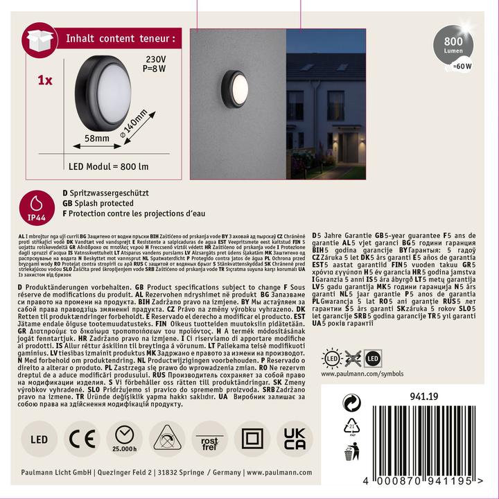 Actual product image Paulmann Outdoor 230V Wall Light (800 lm, IP54)