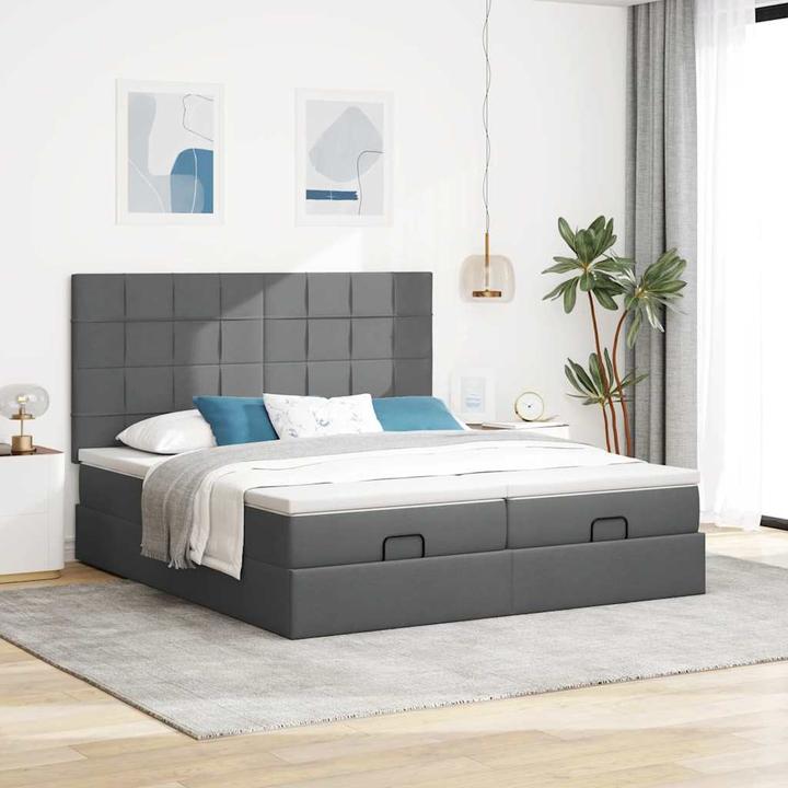 Actual product image VidaXL Ottoman bed with mattresses dark grey 200x200 cm fabric (200 x 200 cm)