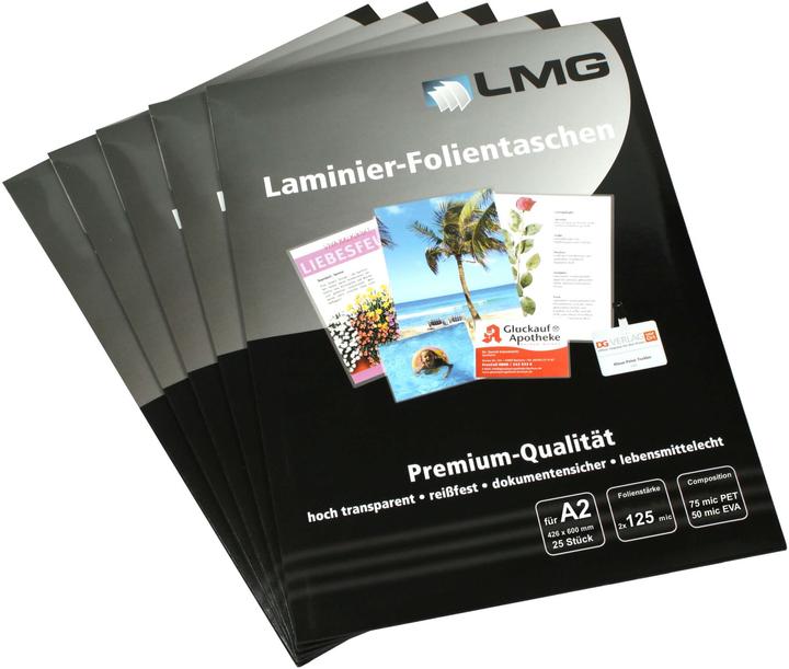LMG 25 LMG Laminierfolien glänzend für A2 125 micron (A2, 25 Stück, 125 µm)
