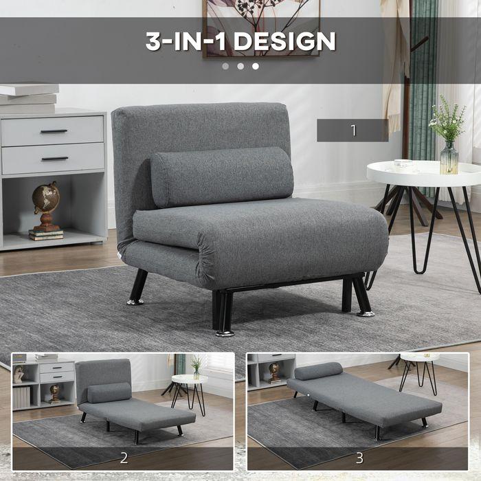 Image du produit Swisshandel24 Lit pliant, fauteuil-lit, dossier inclinable, acier, aspect lin, noir, 75x70x75cm