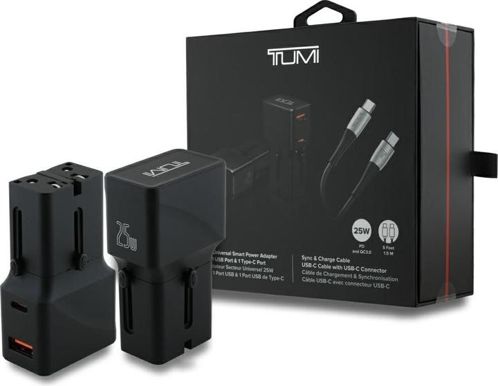 Actual product image Tumi Power Charger Travel Adapter 25W USB-C / USB-A + Cable USB-C/USB-C black