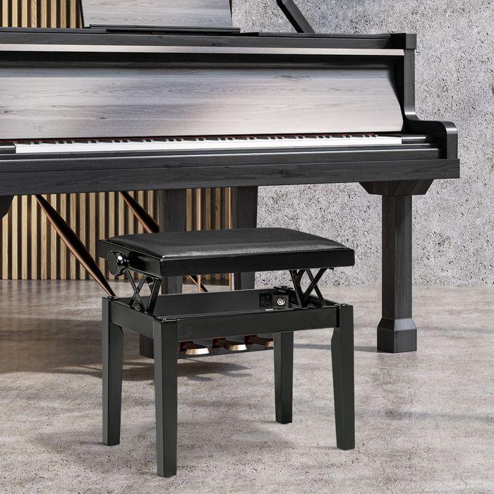 Produktbild Swisshandel24 Klavierbank, Pianostuhl, höhenverstellbar, eleganter Hochglanz, Kunstleder+Kautschukholz, schwarz, 6