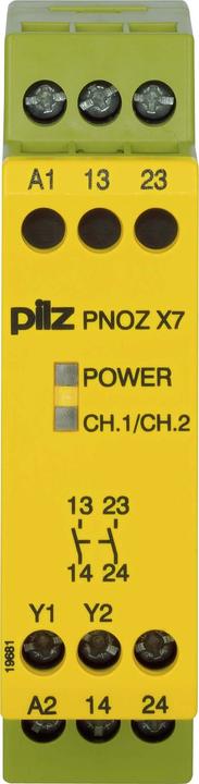 Actual product image Pilz PNOZ X7 emergency stop 24Vac/dc 2NO