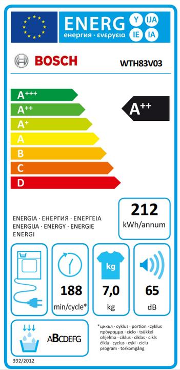 Energy Label Bosch Hausgeräte WTH83V03 (7 kg, Right, EU plug)