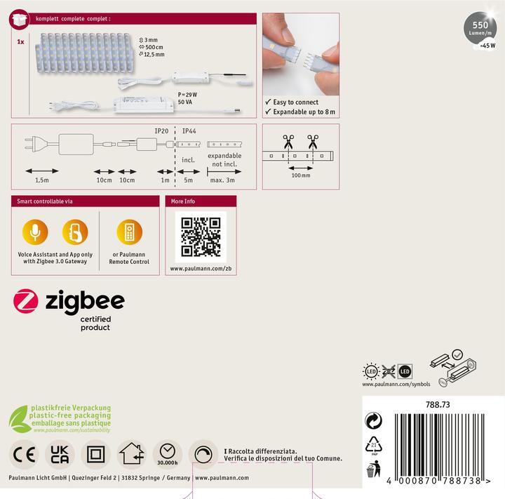 Produktbild Paulmann MaxLED 500 Stripe Set (Warmweiss, Neutralweiss, Kaltweiss, 500 cm, Outdoor, Indoor)