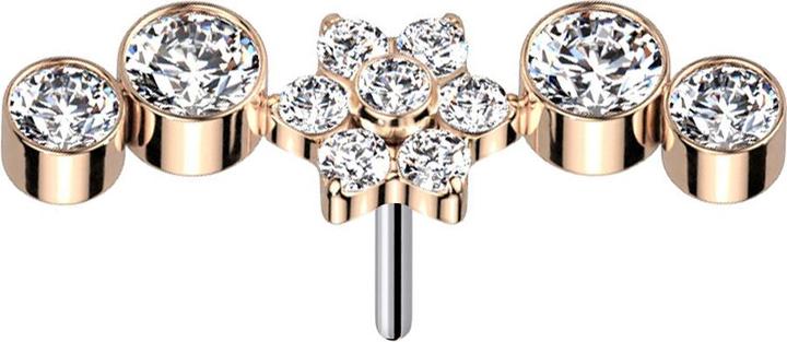 Star Piercing Threadless rosegold Blume Kristalle silber vier Kristalle (Titan G23, ohne Messing)