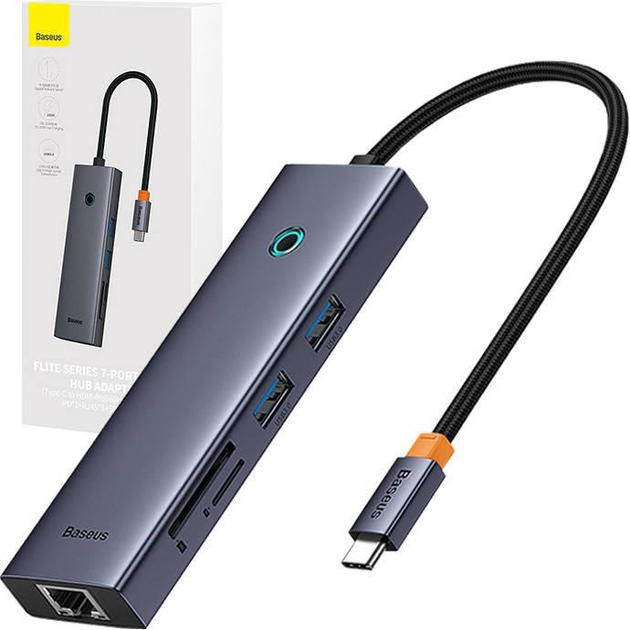 Actual product image Baseus Hub 7w1 UltraJoy 7-Port ( USB-C to 1xHDMI4K@30Hz + 2xUSB 3.0 + 1xPD +RJ45 + SD/TF3.0) (7 Ports)
