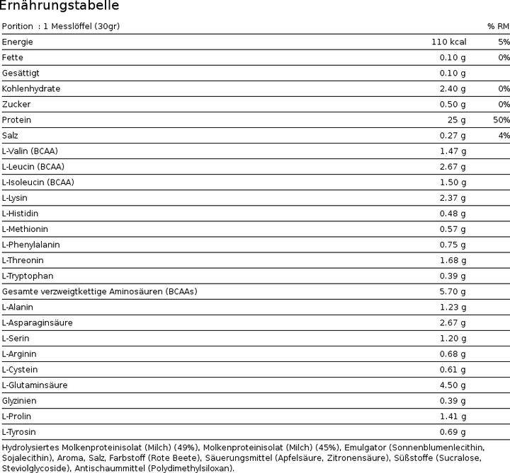 Valori nutrizionali e ingredienti Dymatize ISO 100 Idrolizzato (Fragola, 1 pz., 932 g)