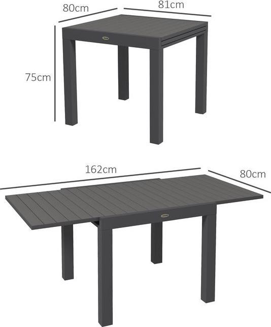 Produktbild Swisshandel24 Gartentisch Esstisch für 6 Personen Erweiterbar bis 70 belastbar Aluminium Grau 81/162x80x75cm (81 cm)