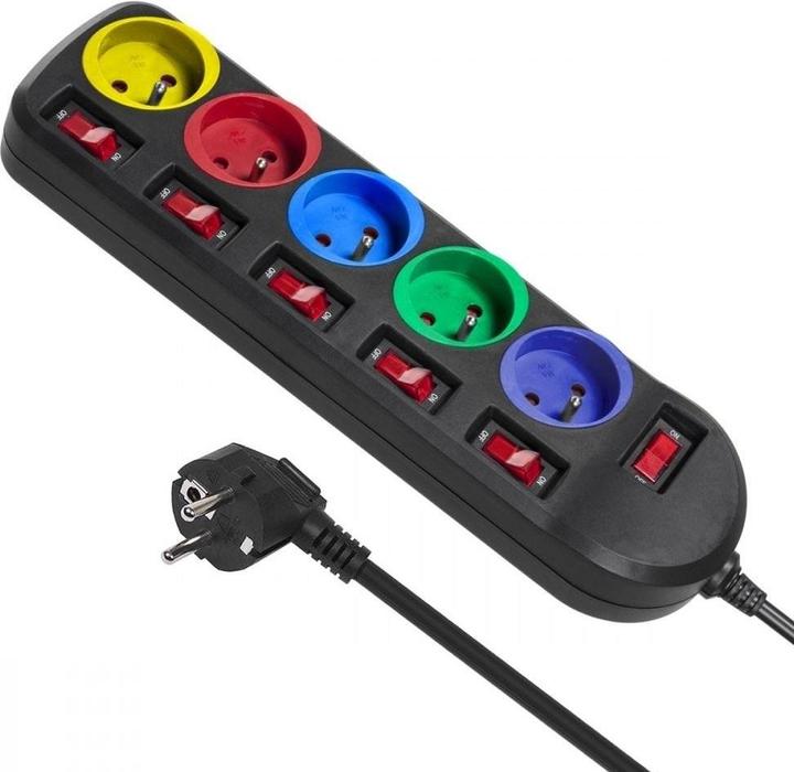 Produktbild Maclean MCE204M power extension 5 AC outlet(s) Indoor Black, Multicolour (5 x, CEE 7/5, 1.50 m)